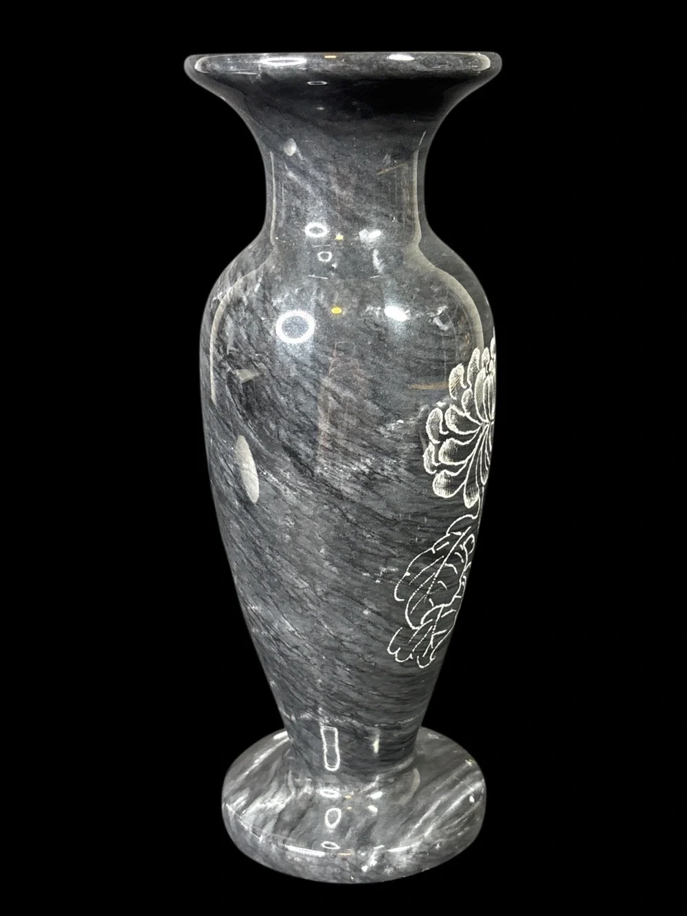 Vintage hand-carved black marble small vase. 8”